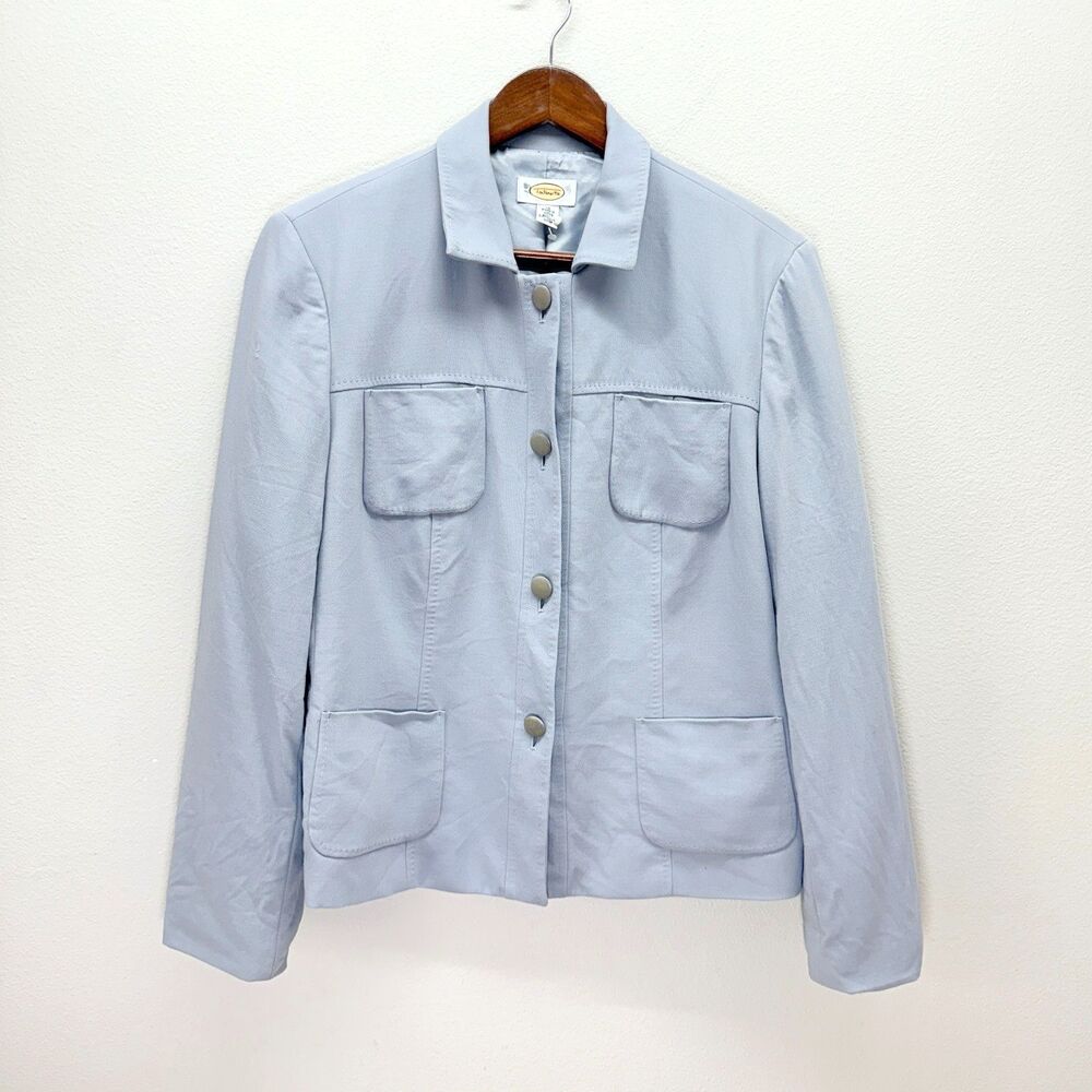 Talbots Wool Safari Utility Jacket Blazer Size 14 Light Blue Japan Vtg Career